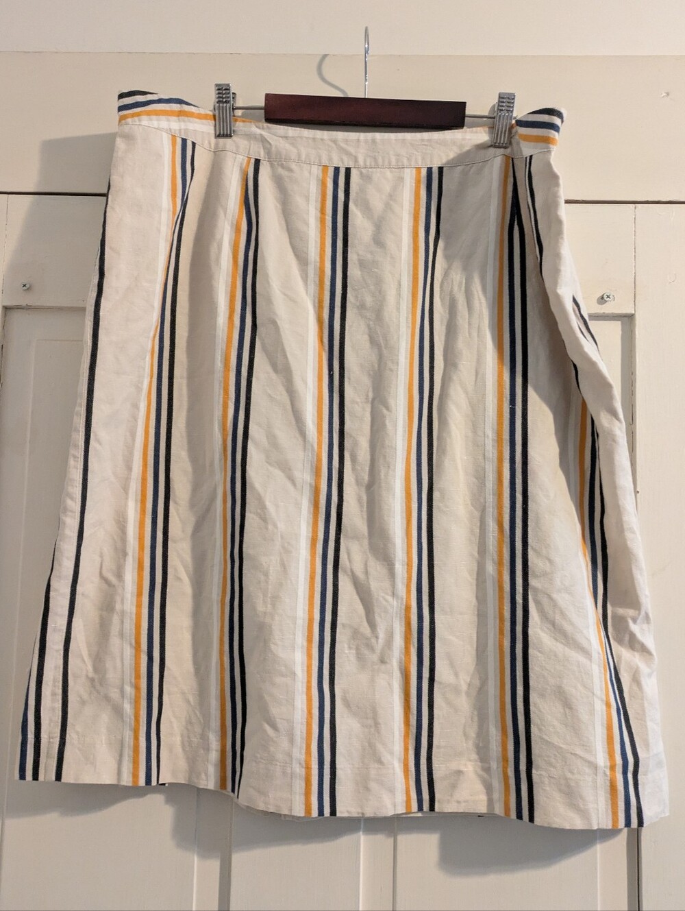 Who What Wear Linen Skirt Cream W/ Navy & Yellow Stripes 16